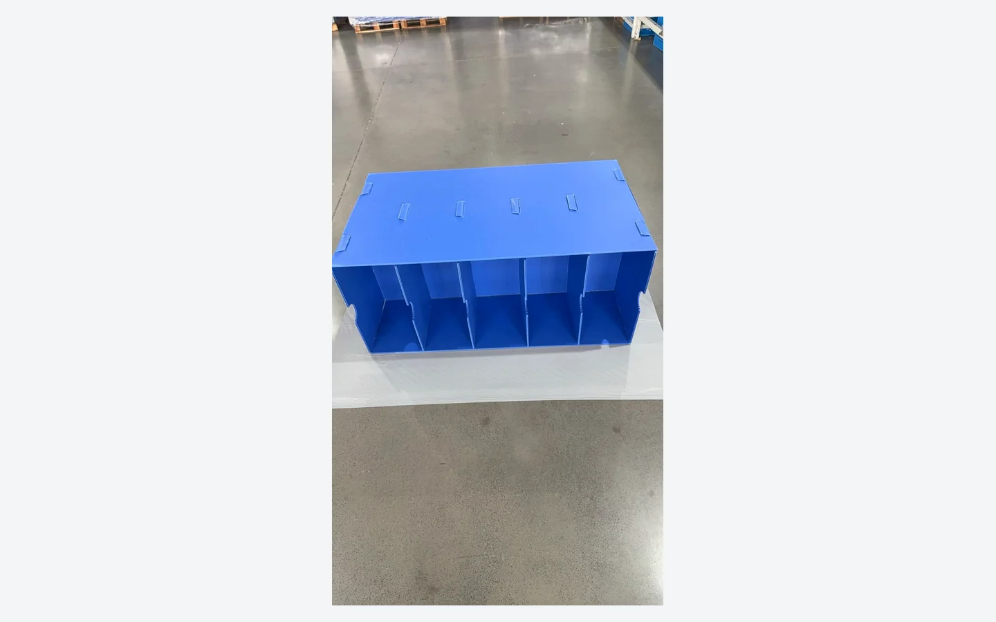 Blue PP corrugated divider showing cell layout for specification review