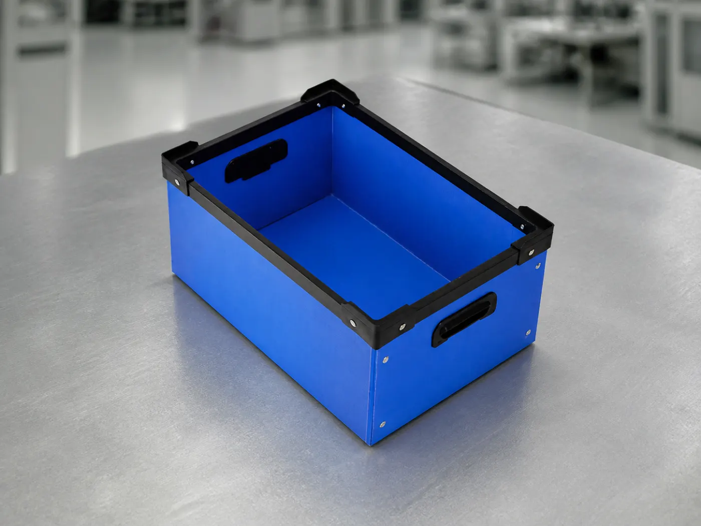 PP Corrugated Box Blue reusable corrugated polypropylene box with reinforced rim and hand holes