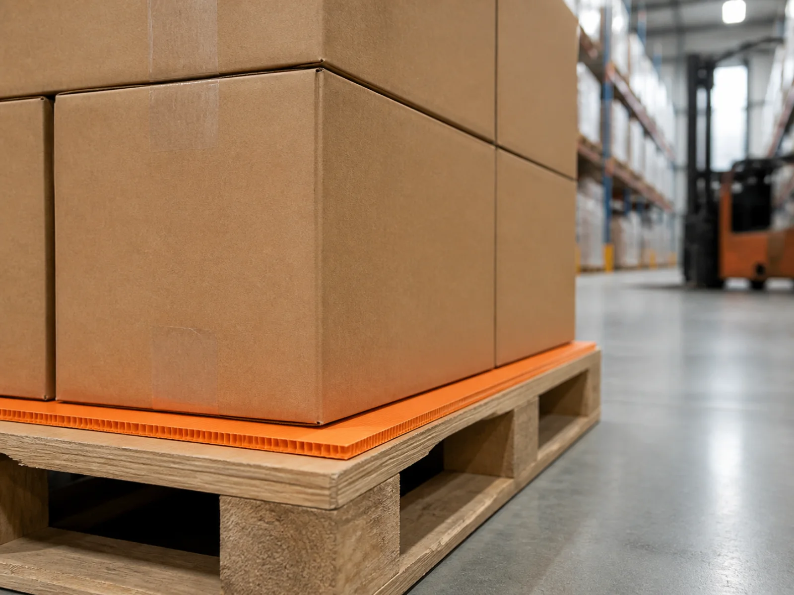 Palletized load in a warehouse handling route with forklift access